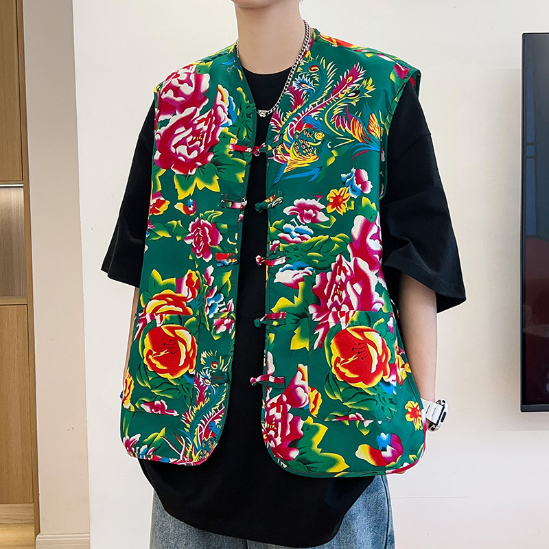 Pamukasta vest s stojećim ovratnikom, jednostruko kopčanje, slobodan kroj, unisex ljetna vest s bočnim džepovima, jednofarban uzorak, sportsko-kardigan stil, Hanfu nadahnuća kineska vest
