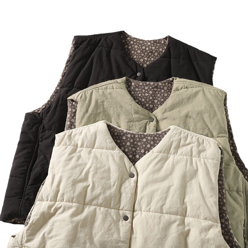 Női bélelt mellény kardigán, laza szabás, gombos zárás, U-gallér, pamut töltet, fő anyag poliészter (50-70%), téli 2025