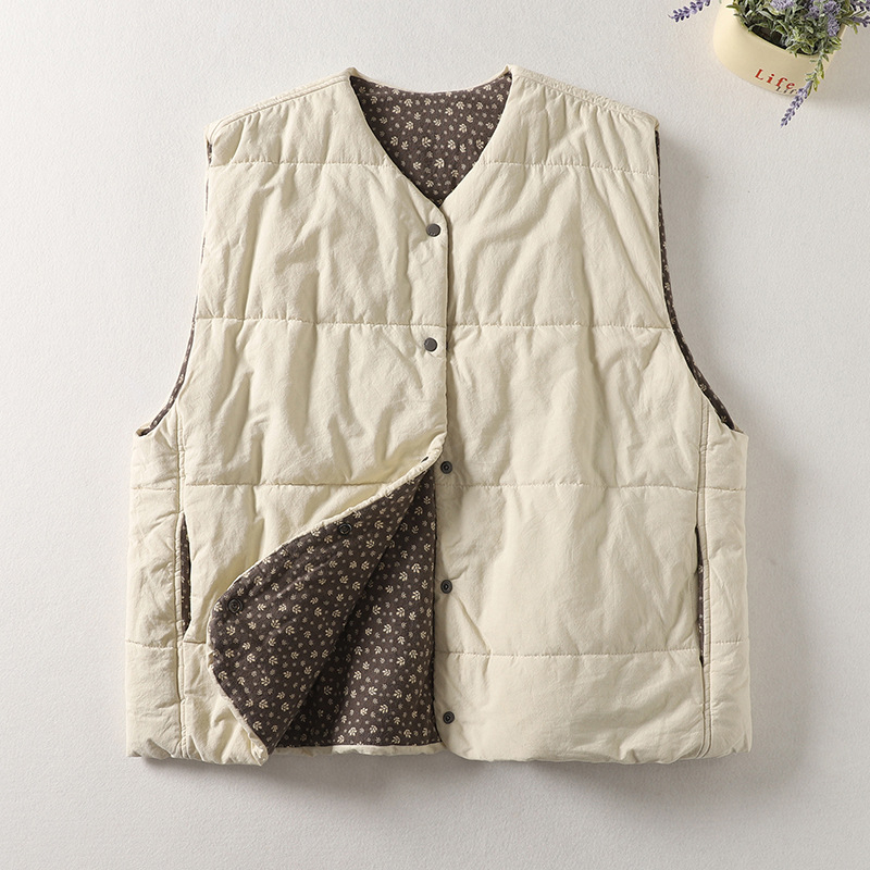 Női bélelt mellény kardigán, laza szabás, gombos zárás, U-gallér, pamut töltet, fő anyag poliészter (50-70%), téli 2025