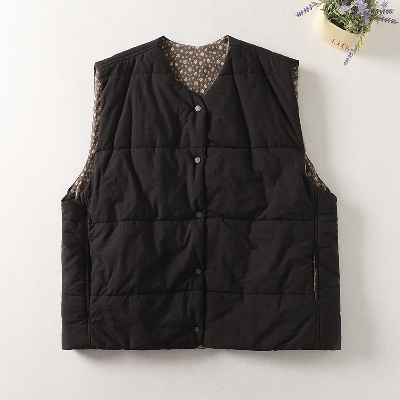 Női bélelt mellény kardigán, laza szabás, gombos zárás, U-gallér, pamut töltet, fő anyag poliészter (50-70%), téli 2025