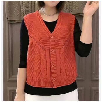 Ležerni kardigan-vest s V izrezom, 3D uzorak, šarena acetatna tkanina, jesen-zimski retro stil 2025
