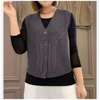 Ležerni kardigan-vest s V izrezom, 3D uzorak, šarena acetatna tkanina, jesen-zimski retro stil 2025