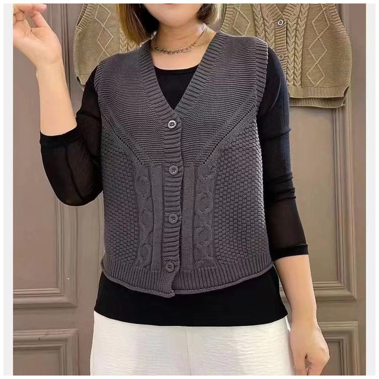 Ležerni kardigan-vest s V izrezom, 3D uzorak, šarena acetatna tkanina, jesen-zimski retro stil 2025