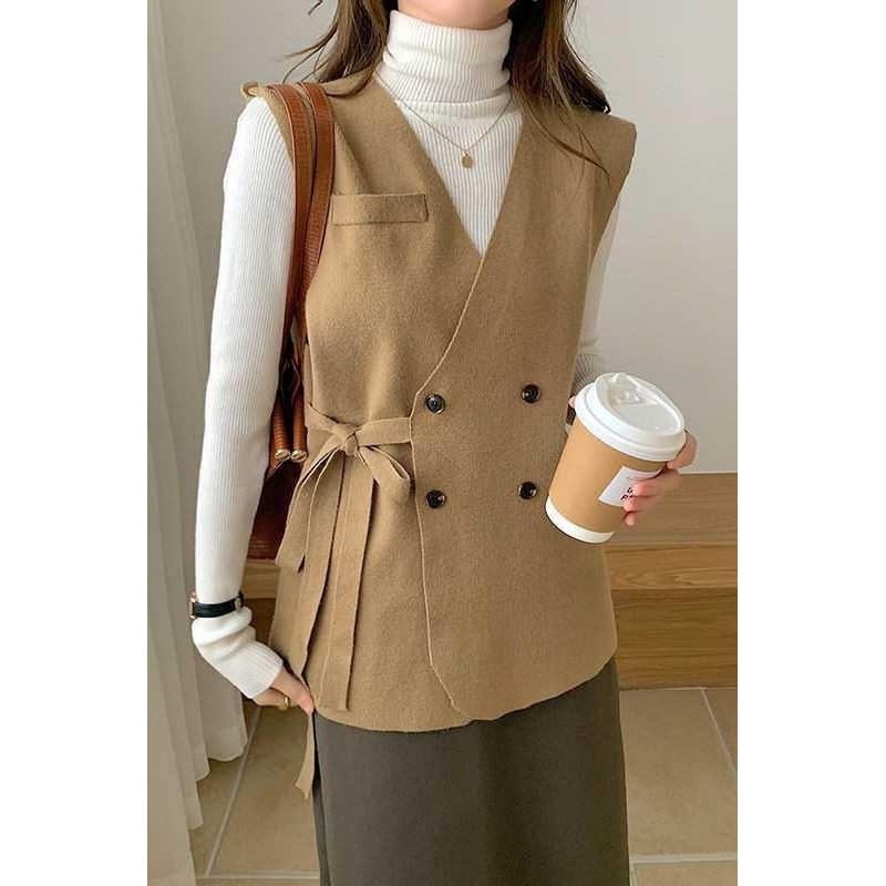 Ženski vest-kardigan za jesen-zimu, polo ovratnik, običan stil, sezona jesen 2025, glavni sastav tkanine <30%