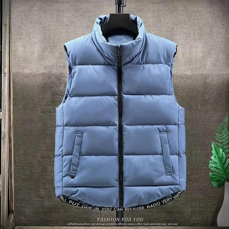 Мъжка жилетка от пух-памук, със стояща яка, подплатена флисом, свободен силует, полиестерна външна материя