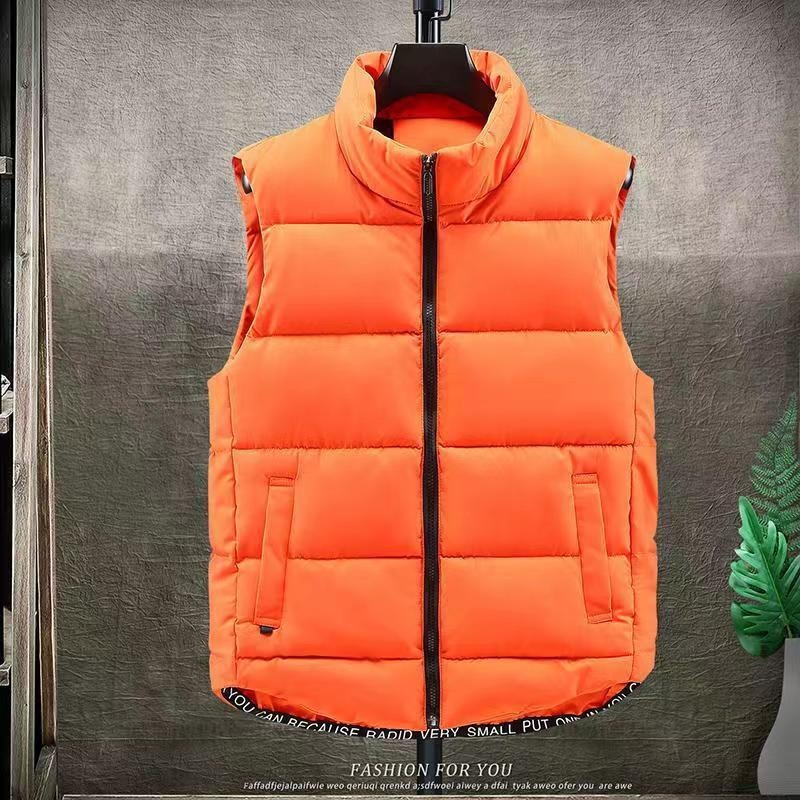 Мъжка жилетка от пух-памук, със стояща яка, подплатена флисом, свободен силует, полиестерна външна материя