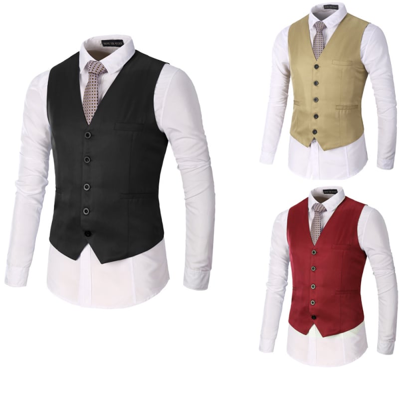 Muški pamukasti V-izrez prsluk za četiri sezone, slim fit, jednobojni, radni prsluk