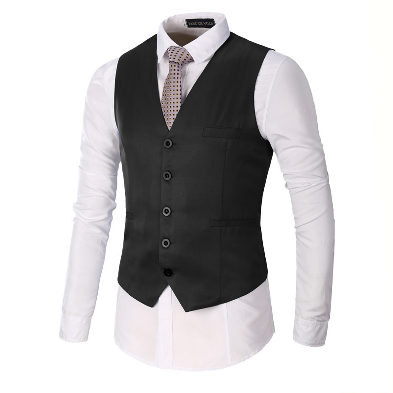 Muški pamukasti V-izrez prsluk za četiri sezone, slim fit, jednobojni, radni prsluk