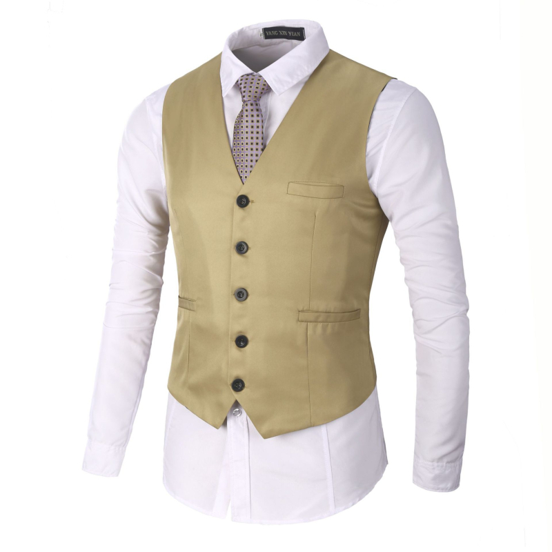 Muški pamukasti V-izrez prsluk za četiri sezone, slim fit, jednobojni, radni prsluk