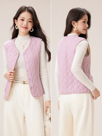 Dámska vesta s vlnenou fleecovou podšívkou, V-krk, zapínanie na gombík, polyesterová vonkajšia látka