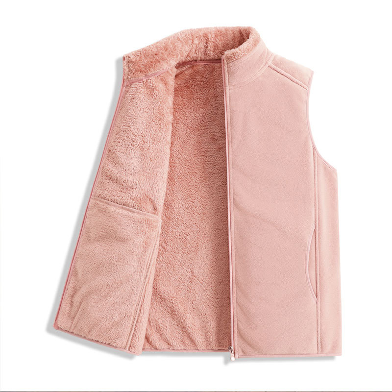Γυναικεία γιλέκα με επένδυση φλίς, παχύτερο, με σταθερό γιακά, φερμουάρ, πολυεστέρας 95%+