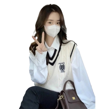 Полиестерна жилетка с POLO яка, колеж стил, за възрастни жени, пролет 2024