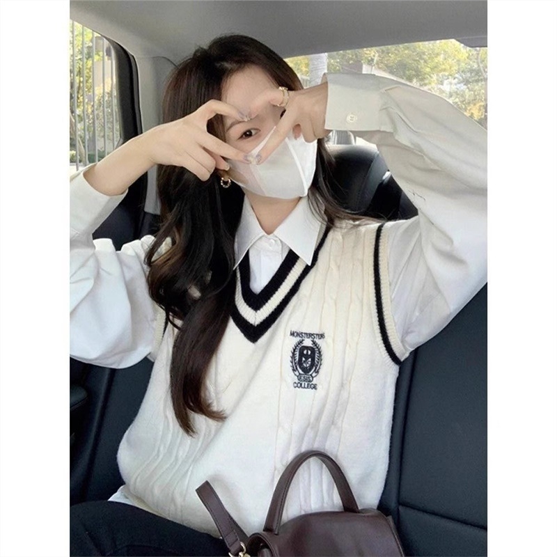 Полиестерна жилетка с POLO яка, колеж стил, за възрастни жени, пролет 2024