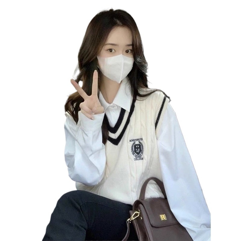 Полиестерна жилетка с POLO яка, колеж стил, за възрастни жени, пролет 2024