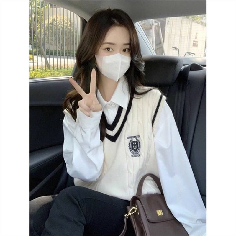 Полиестерна жилетка с POLO яка, колеж стил, за възрастни жени, пролет 2024