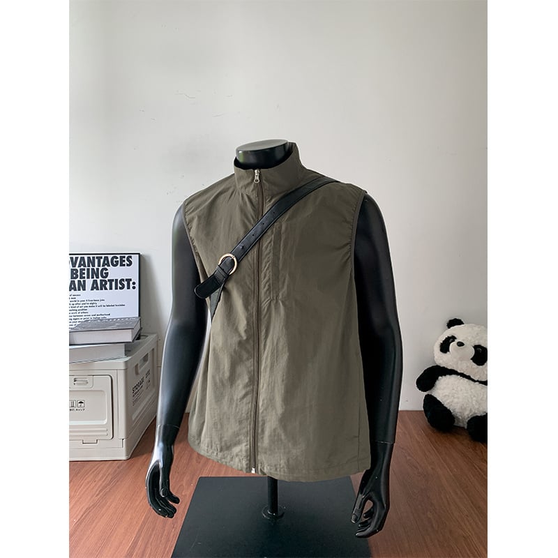 Unisex vodootporna vesta za planinarenje, stojeći ovratnik, zatvarač, 100% najlon, labav kroj, MJ5273-T