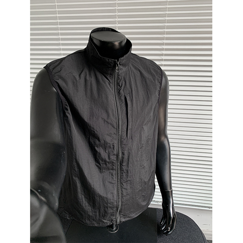 Unisex vodootporna vesta za planinarenje, stojeći ovratnik, zatvarač, 100% najlon, labav kroj, MJ5273-T