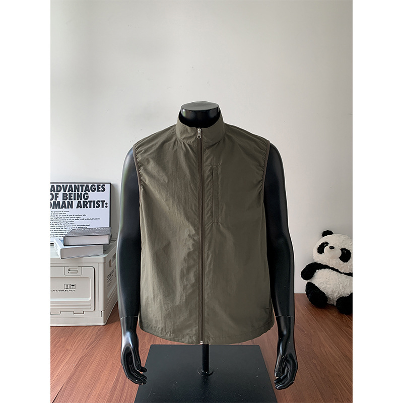 Unisex vodootporna vesta za planinarenje, stojeći ovratnik, zatvarač, 100% najlon, labav kroj, MJ5273-T