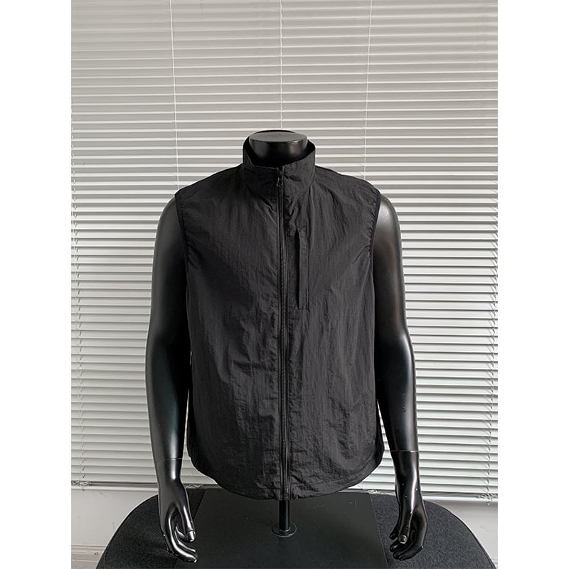 Unisex vodootporna vesta za planinarenje, stojeći ovratnik, zatvarač, 100% najlon, labav kroj, MJ5273-T