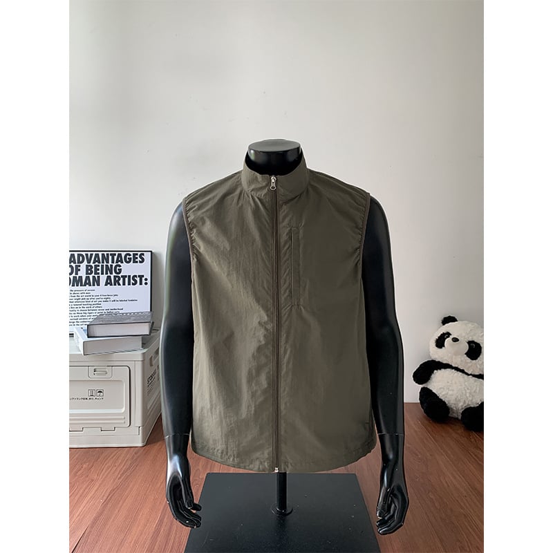 Unisex vodootporna vesta za planinarenje, stojeći ovratnik, zatvarač, 100% najlon, labav kroj, MJ5273-T