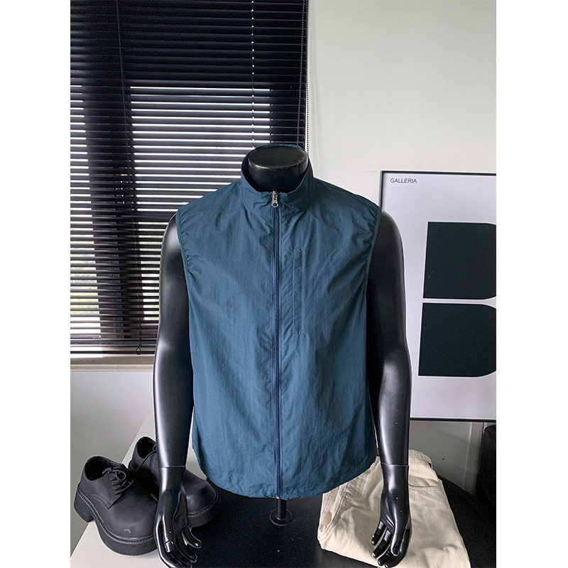 Unisex vodootporna vesta za planinarenje, stojeći ovratnik, zatvarač, 100% najlon, labav kroj, MJ5273-T