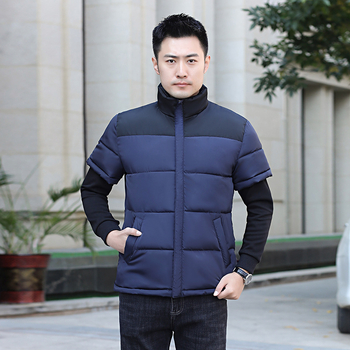 Férfi vastag poliészter párnázott kabát kapucni nélkül, szabad szabás, tél 2024