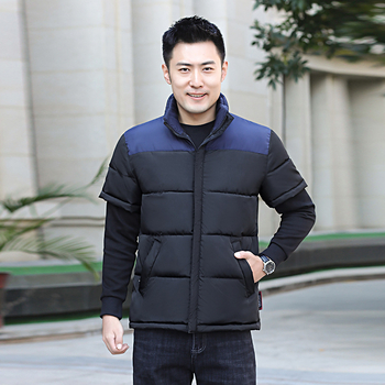 Férfi vastag poliészter párnázott kabát kapucni nélkül, szabad szabás, tél 2024