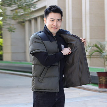 Férfi vastag poliészter párnázott kabát kapucni nélkül, szabad szabás, tél 2024