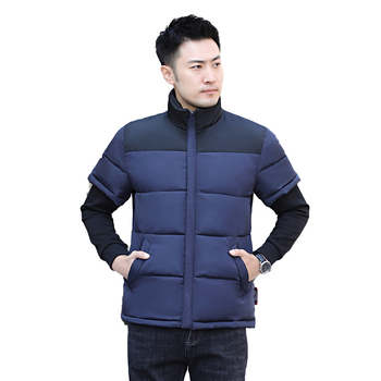 Férfi vastag poliészter párnázott kabát kapucni nélkül, szabad szabás, tél 2024