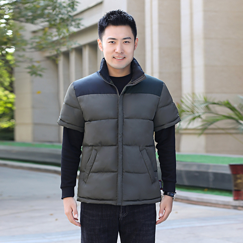 Férfi vastag poliészter párnázott kabát kapucni nélkül, szabad szabás, tél 2024