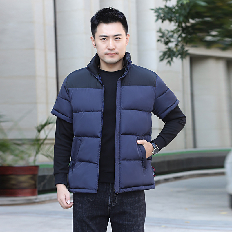 Férfi vastag poliészter párnázott kabát kapucni nélkül, szabad szabás, tél 2024
