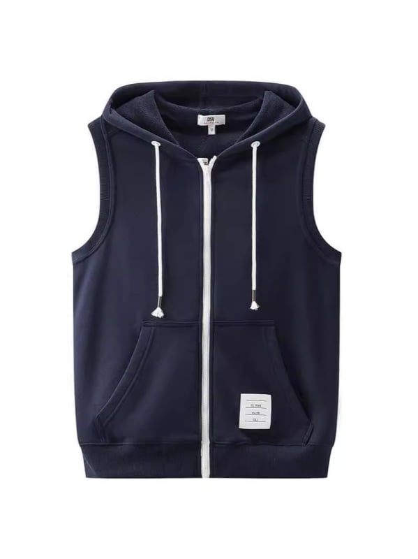 Férfi kapucnis kardigán mellény, koreai stílus, egyenes szabás, cipzár, 100% poliészter, plusz méret, tavasz-őszi