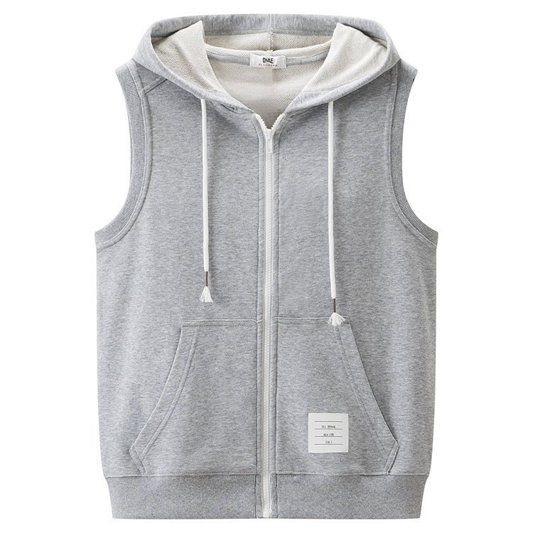 Férfi kapucnis kardigán mellény, koreai stílus, egyenes szabás, cipzár, 100% poliészter, plusz méret, tavasz-őszi