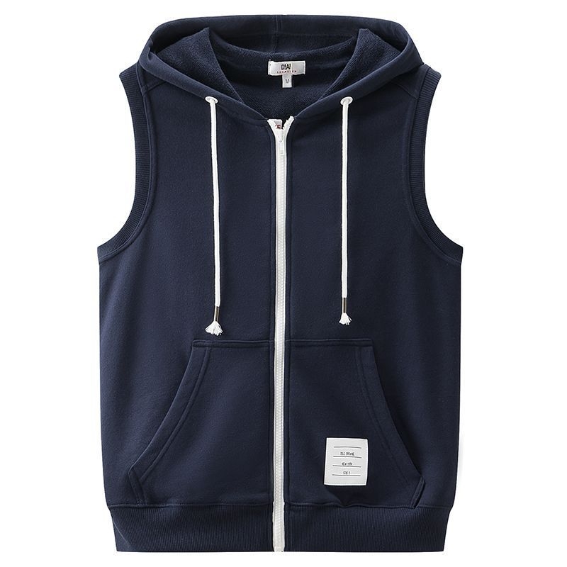 Férfi kapucnis kardigán mellény, koreai stílus, egyenes szabás, cipzár, 100% poliészter, plusz méret, tavasz-őszi