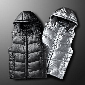 Ανδρικό γιλέκο με κουκούλα από πούπουλα, ιαπωνικού ρετρό στυλ cardigan, στενή γραμμή, στάσιμος γιακά, φερμουάρ