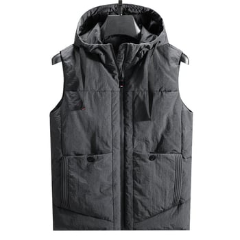 Ανδρικό γιλέκο με κουκούλα από πούπουλα, ιαπωνικού ρετρό στυλ cardigan, στενή γραμμή, στάσιμος γιακά, φερμουάρ