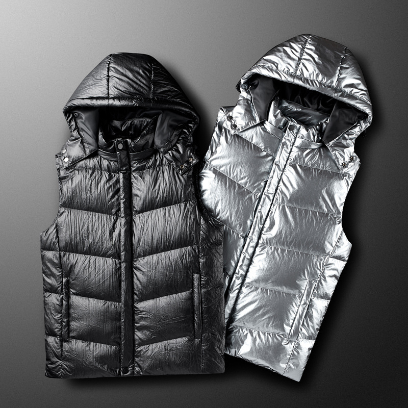 Ανδρικό γιλέκο με κουκούλα από πούπουλα, ιαπωνικού ρετρό στυλ cardigan, στενή γραμμή, στάσιμος γιακά, φερμουάρ