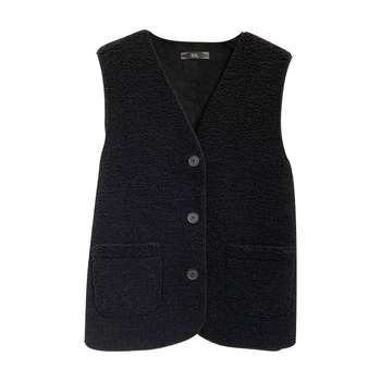 Női egyszínű granulos velúr kardigán-vest, V-nyak, egygombos, középmagas hossz, 95% poliészter, tél 2023, Phoenix Yishe