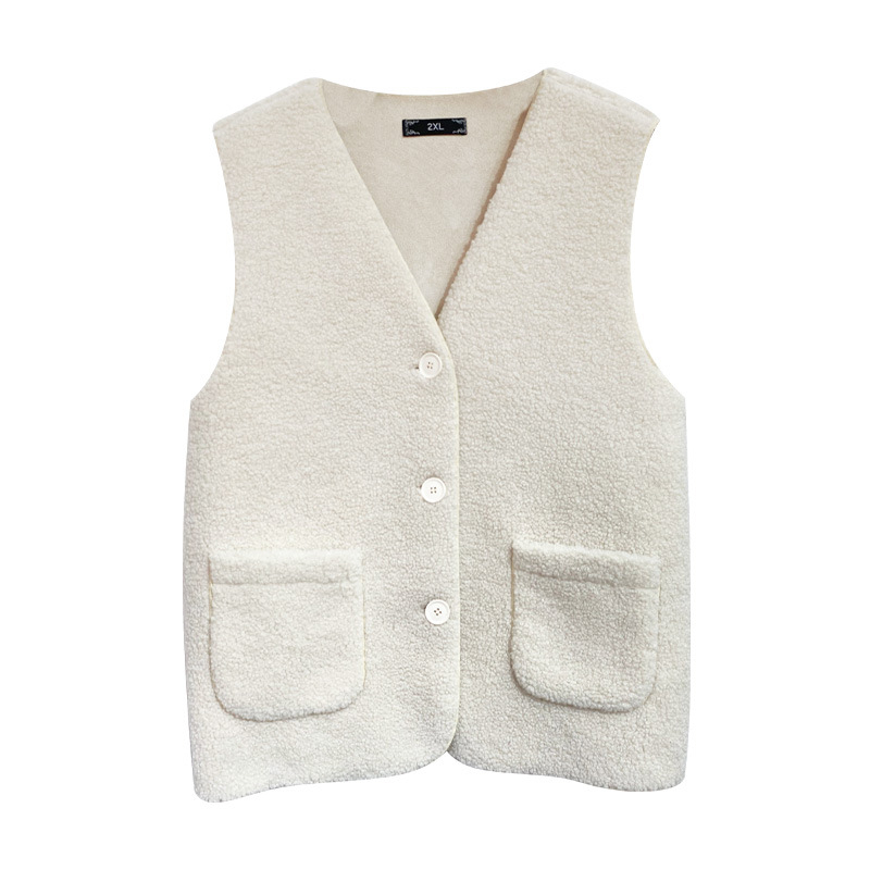 Női egyszínű granulos velúr kardigán-vest, V-nyak, egygombos, középmagas hossz, 95% poliészter, tél 2023, Phoenix Yishe