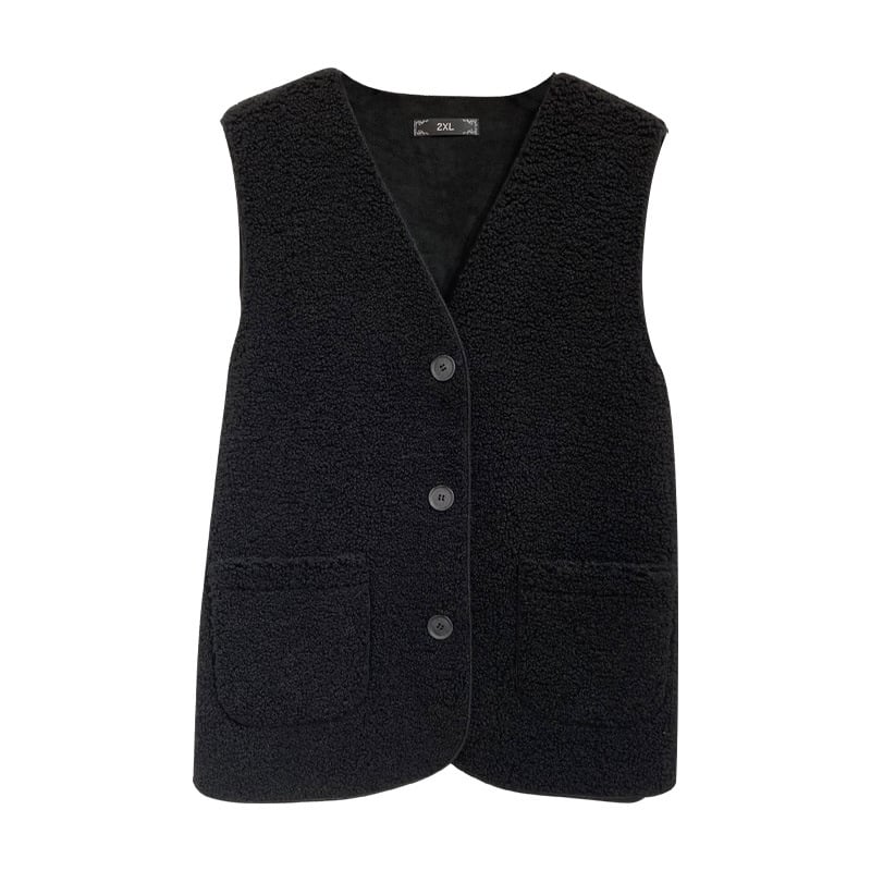 Női egyszínű granulos velúr kardigán-vest, V-nyak, egygombos, középmagas hossz, 95% poliészter, tél 2023, Phoenix Yishe