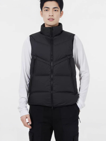 Férfi nylonból készült down-pamut töltésű mellény koreai stílusban, derékig érő, cipzáras zsebek