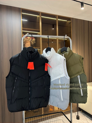 Férfi nylonból készült down-pamut töltésű mellény koreai stílusban, derékig érő, cipzáras zsebek