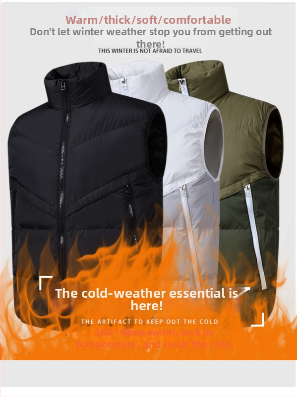 Férfi nylonból készült down-pamut töltésű mellény koreai stílusban, derékig érő, cipzáras zsebek