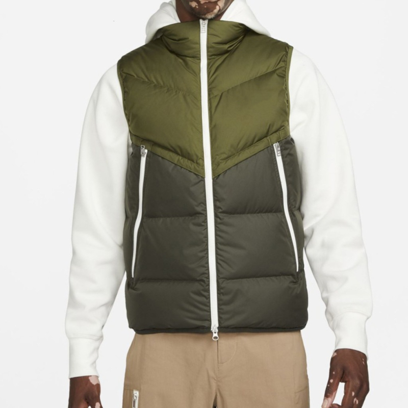 Férfi nylonból készült down-pamut töltésű mellény koreai stílusban, derékig érő, cipzáras zsebek