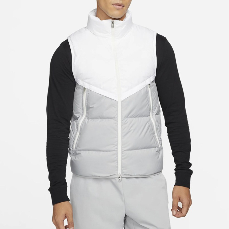 Férfi nylonból készült down-pamut töltésű mellény koreai stílusban, derékig érő, cipzáras zsebek