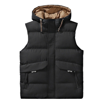 Pánska kapucňová bavlnená vesta, kórejský štýl, voľný strih, stojací golier, zips, zimná polyesterová tkanina