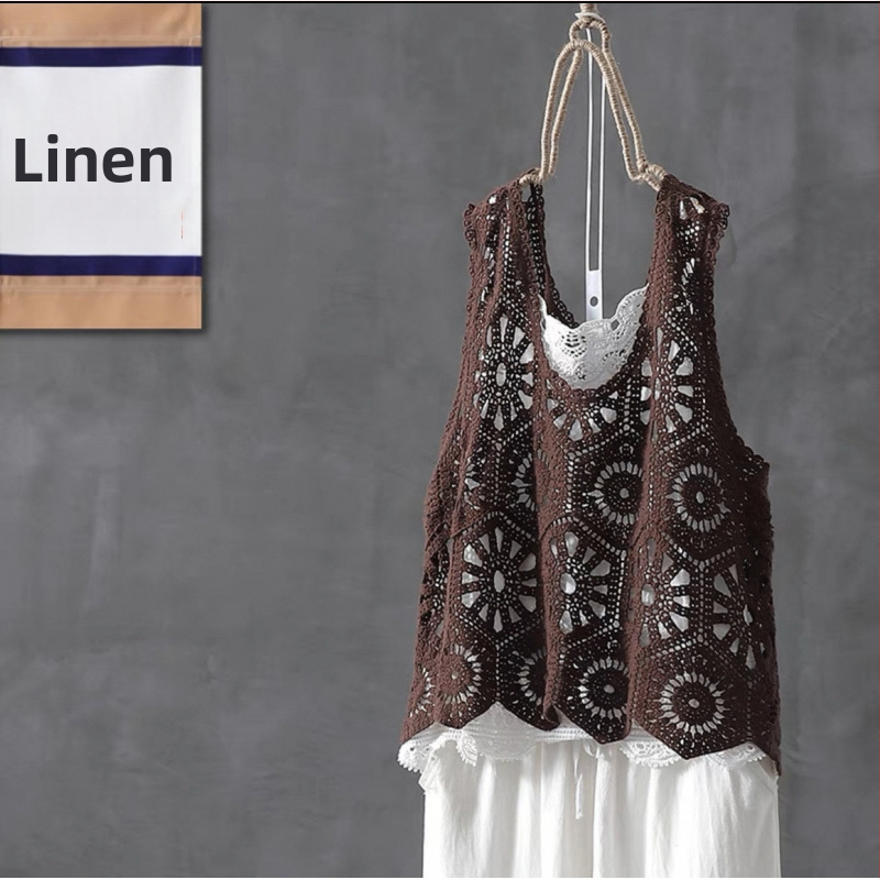 Moteriška medvilninė cape stiliaus liemenė su kapoko įdaru, rombo modelis, apvali kaklų, be rankovių, megztinio stilius, pavasaris 2025