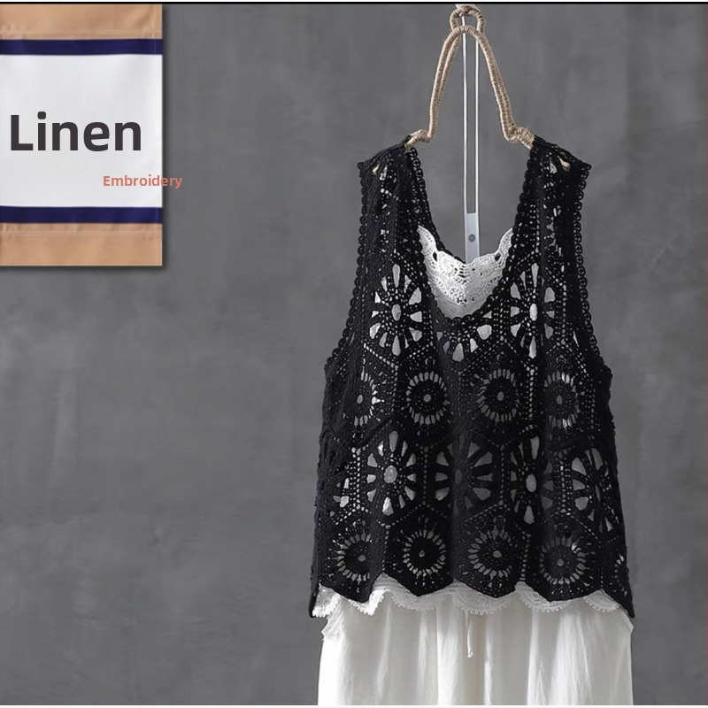 Moteriška medvilninė cape stiliaus liemenė su kapoko įdaru, rombo modelis, apvali kaklų, be rankovių, megztinio stilius, pavasaris 2025