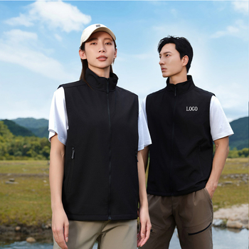 Vestă de lucru pentru exterior, căptușită cu fleece, model solid, închidere cu fermoar, fără glugă, 100% poliester