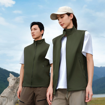 Vestă de lucru pentru exterior, căptușită cu fleece, model solid, închidere cu fermoar, fără glugă, 100% poliester